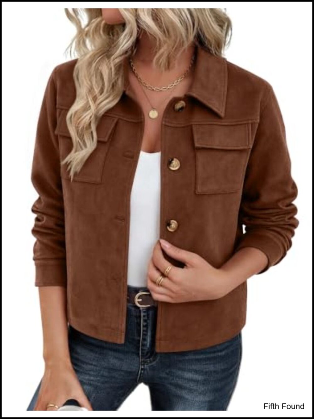 Faux Suede Cropped Jacket Button Down Shacket Loose Fit Long Sleeve Casual